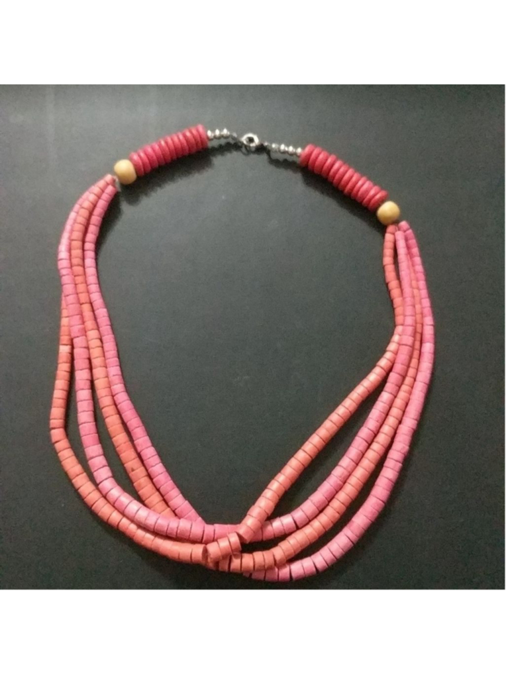Pink Coconut Wood Multi Strand Statement Necklace